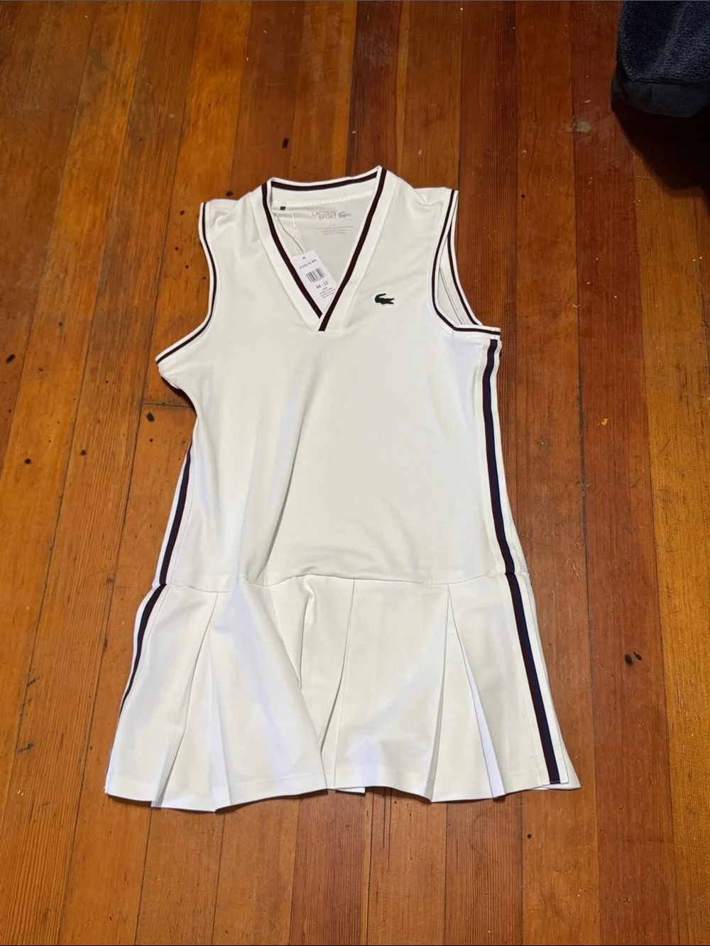 Lacoste White Sleeveless Pleated Tennis Dress with Navy Trim - Picture 1 of 1